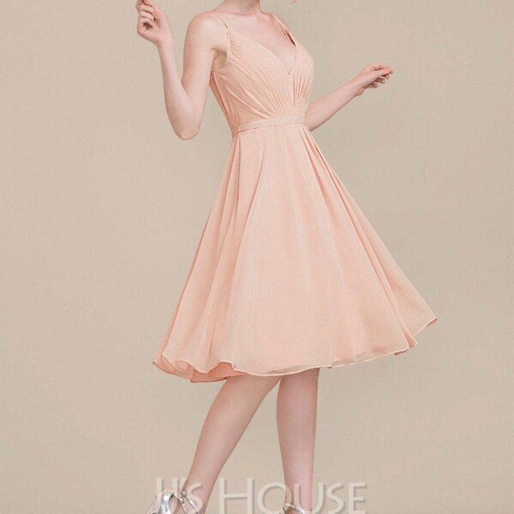 JJs House Womens Pearl Pink Chiffon Bridesmaid Dress Knee Length size 10